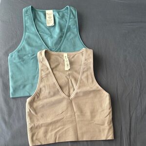 Two Athleta Ribbed Tank Tops - Teal and Grey